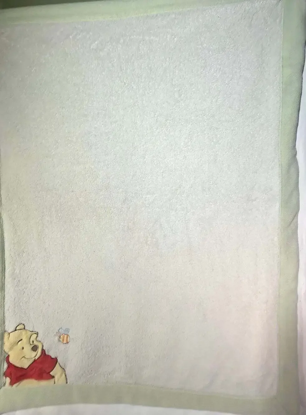Winnie The Pooh and Bee Blanket cream with green edge 30x40”in READ